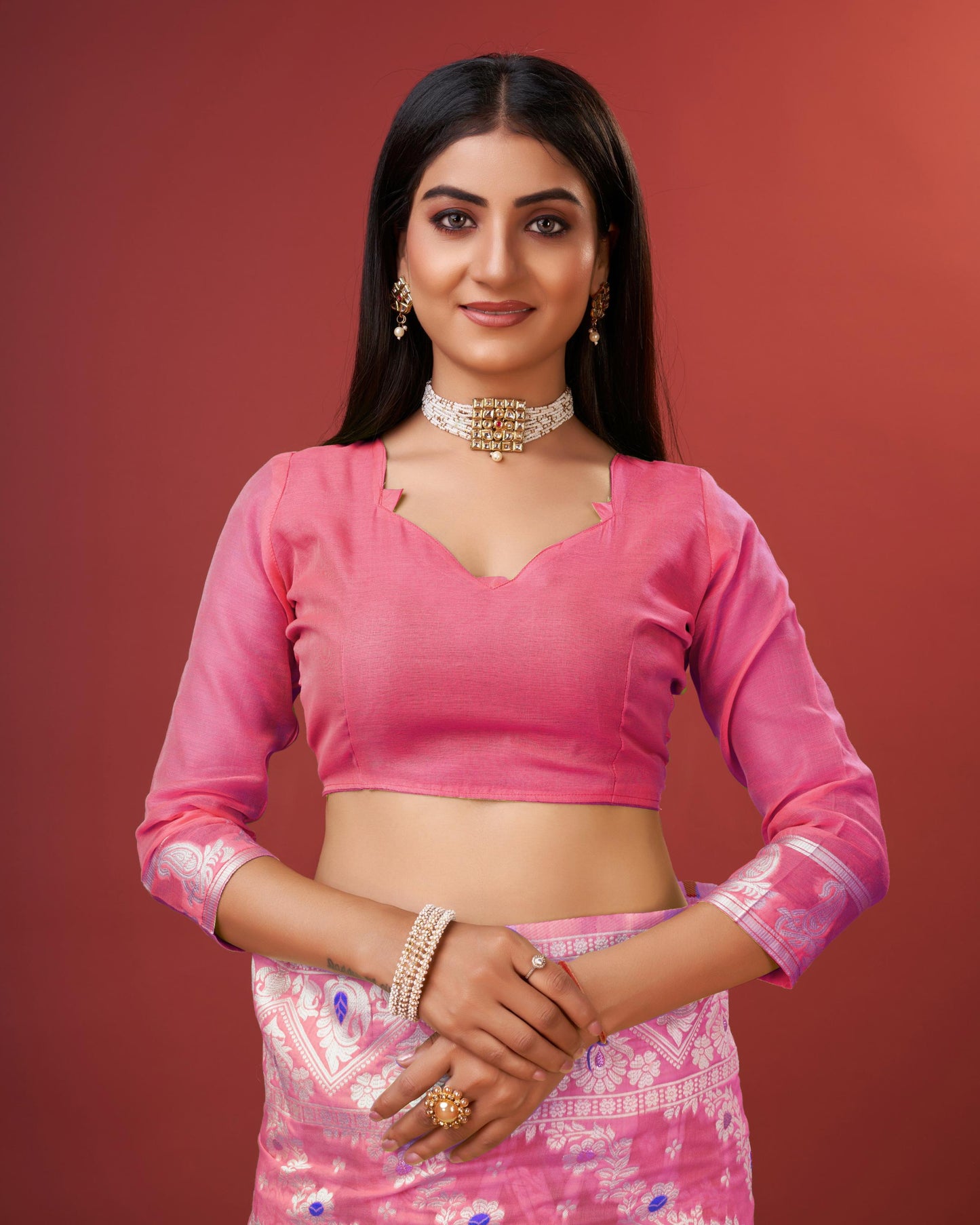 Pink Bagicha Pure Rich Cotton Saree With Blouse Piece