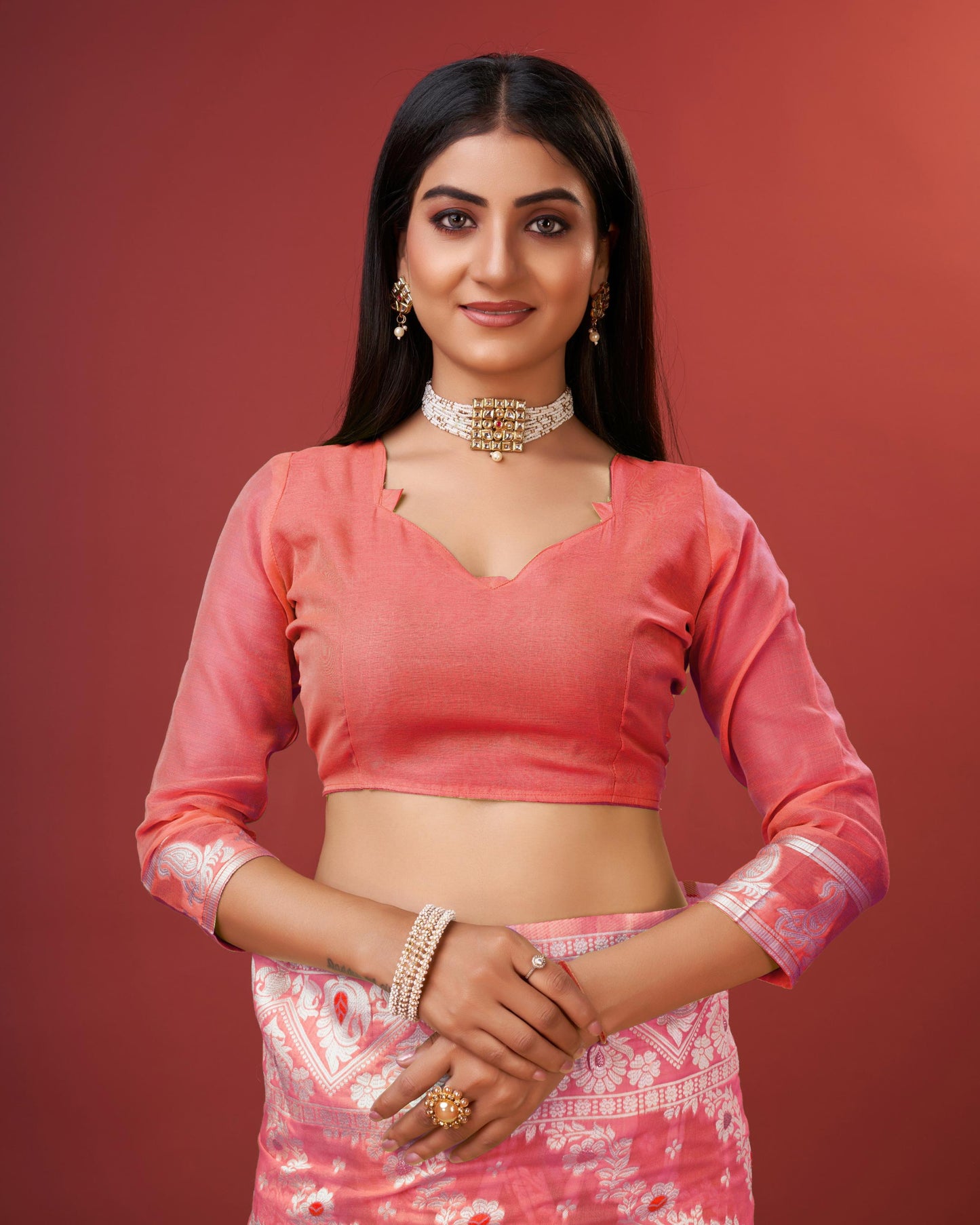 Orange Bagicha Pure Rich Cotton Saree With Blouse Piece