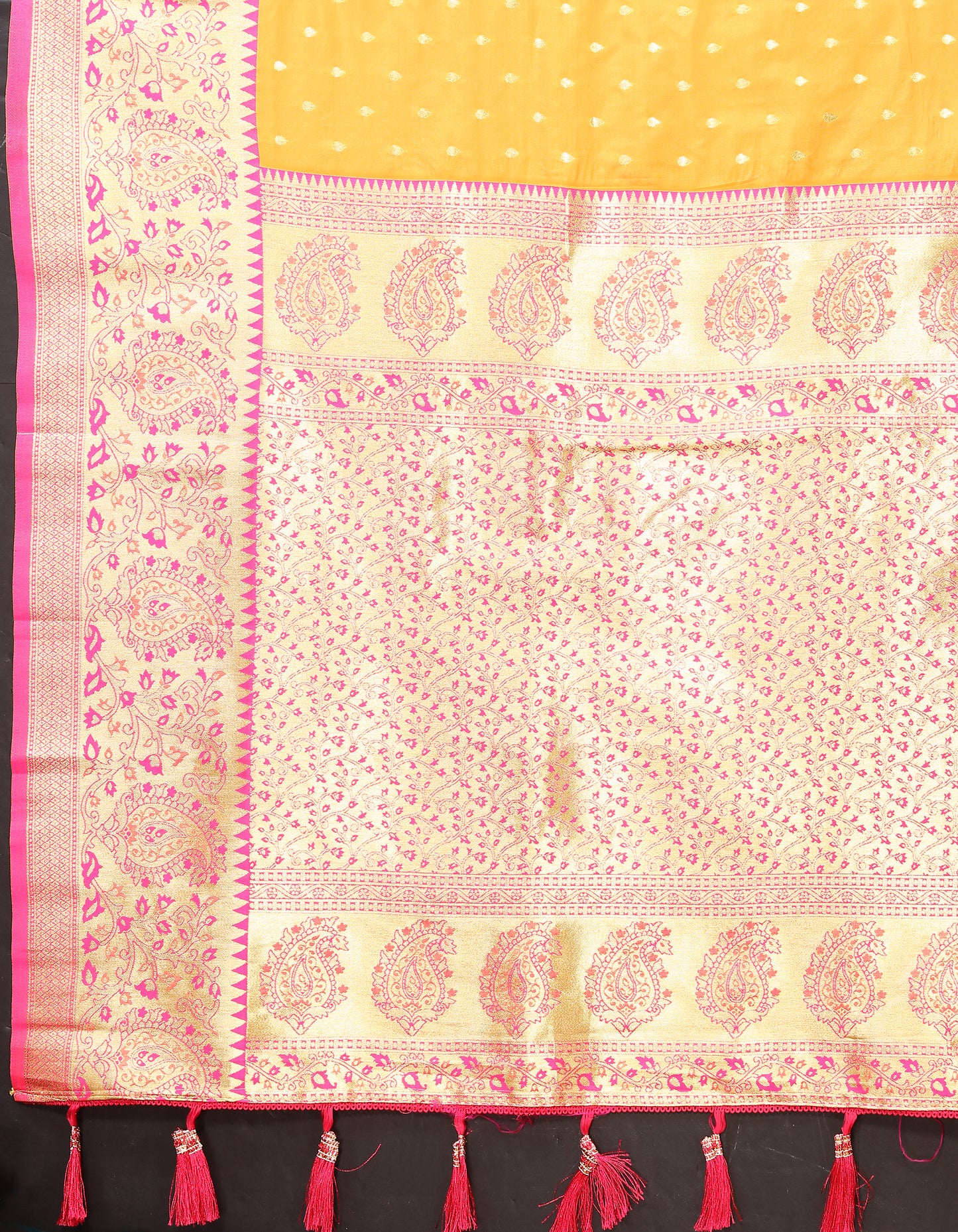 Mustard Soft Silk Zari Motifs Saree With Brocade Blouse Piece