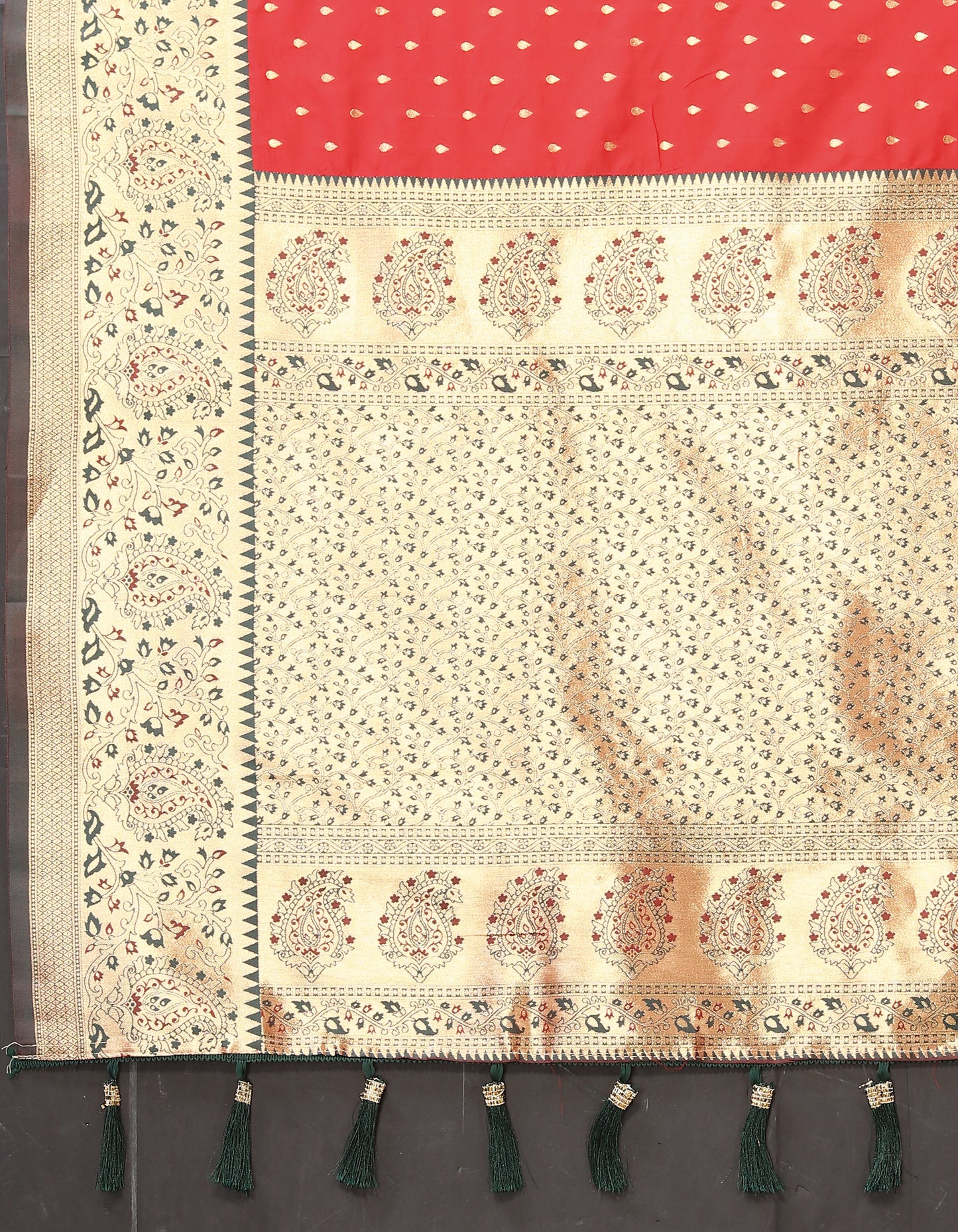 Red Soft Silk Zari Motifs Saree With Brocade Blouse Piece