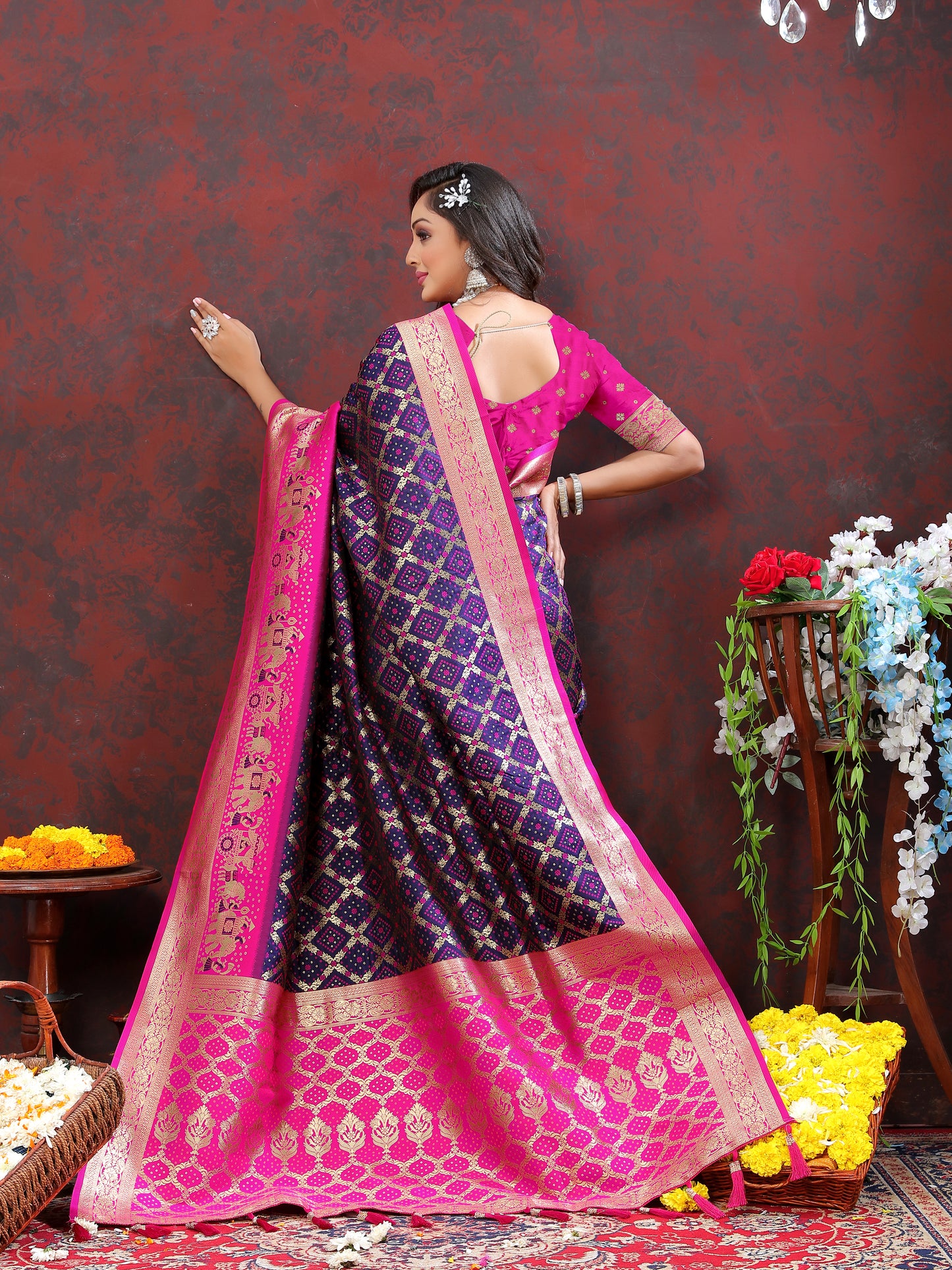 Purple Classic Meenakari Bandhani Silk Saree