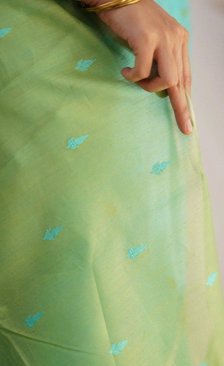 Sky Blue Pure Soft Linen Cotton Silk Saree With Blouse Piece