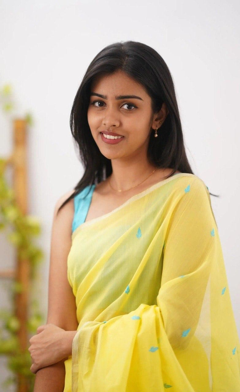 Yellow Sky Pure Linen Cotton Silk Saree With Blouse Piece