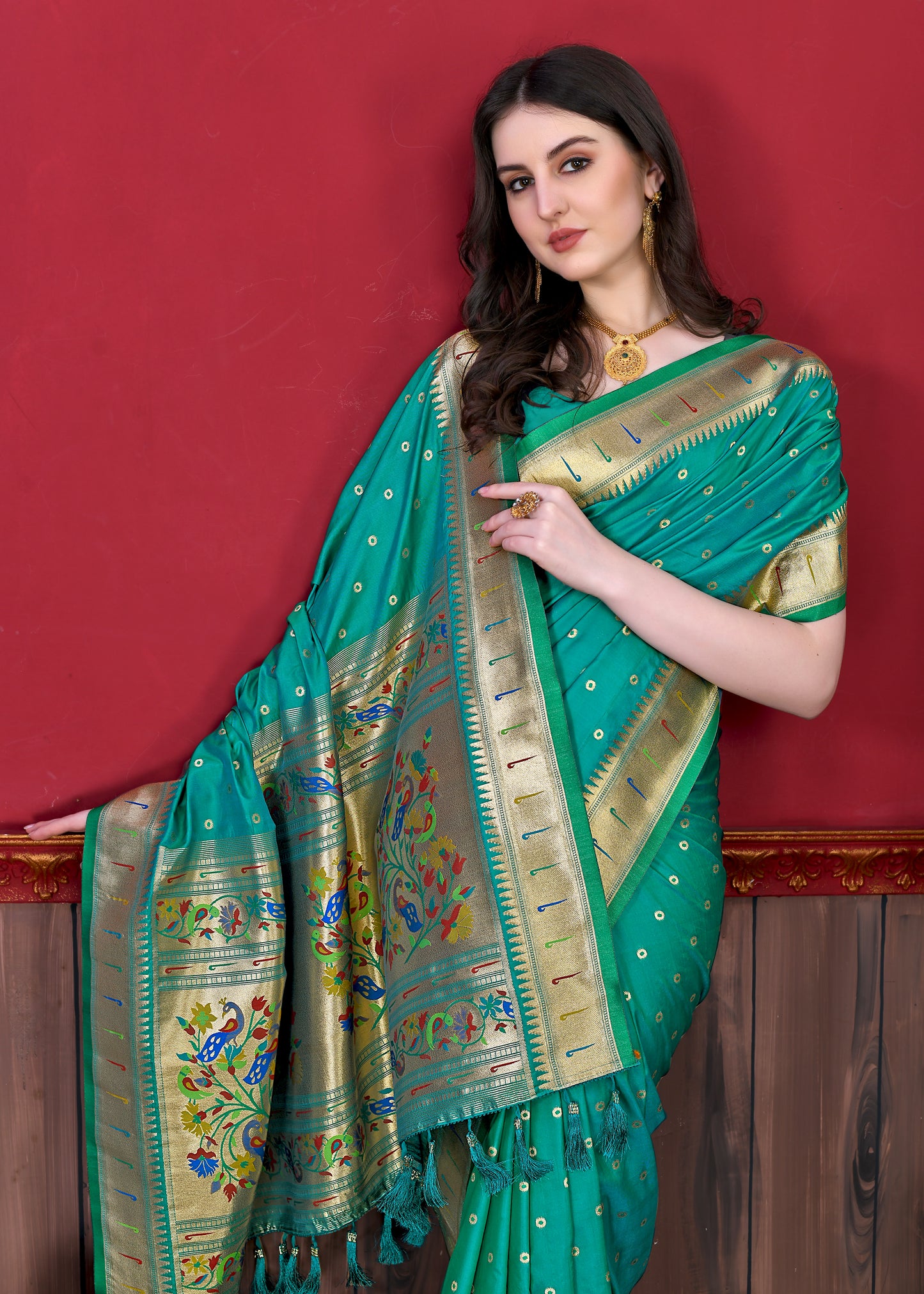 Rama Timeless Meenakari Bindi Silk Saree With Blouse Piece