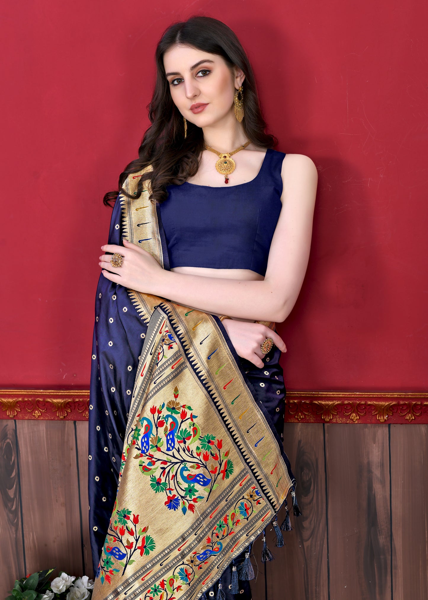 Blue Timeless Meenakari Bindi Silk Saree With Blouse Piece