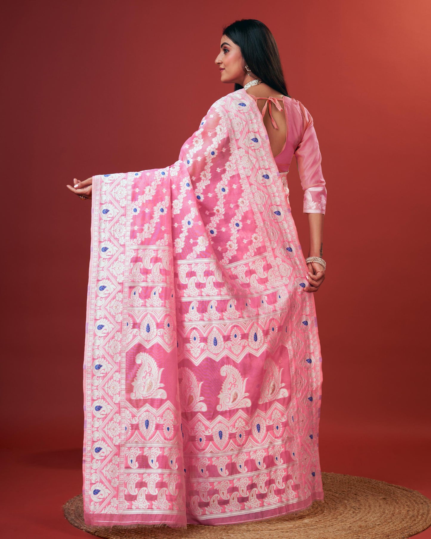 Pink Bagicha Pure Rich Cotton Saree With Blouse Piece
