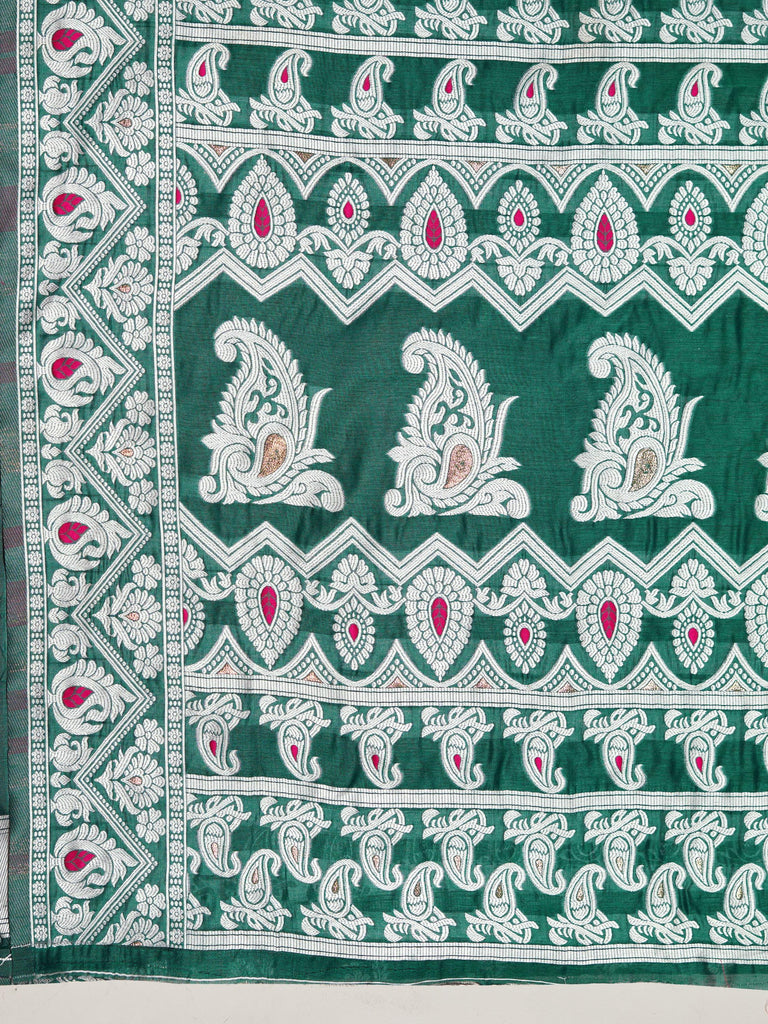 Green Bagicha Pure Rich Cotton Saree With Blouse Piece