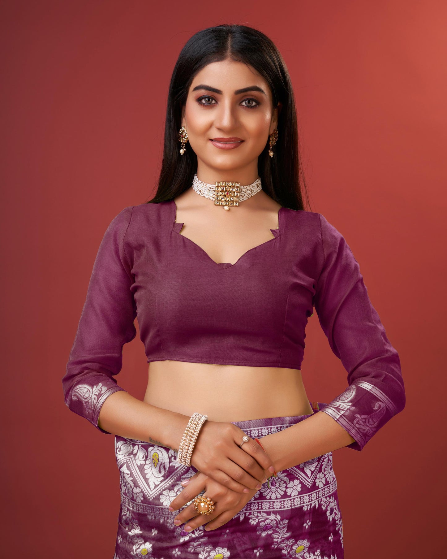 Wine Bagicha Pure Rich Cotton Saree With Blouse Piece