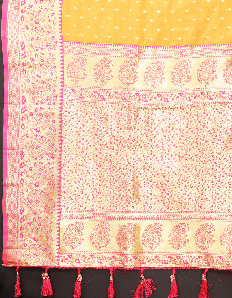 Mustard Soft Silk Zari Motifs Saree With Brocade Blouse Piece