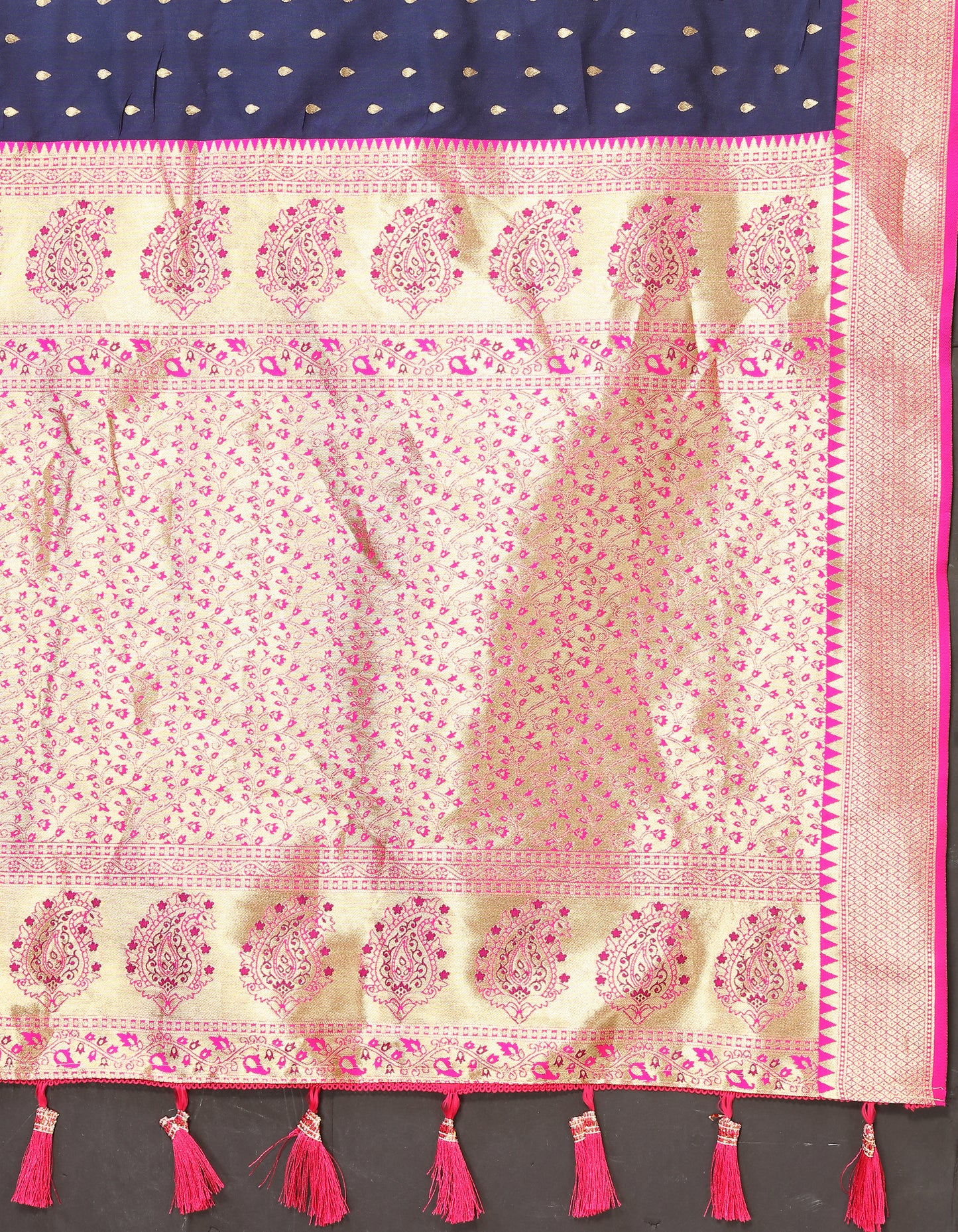 Blue Soft Silk Zari Motifs Saree With Brocade Blouse Piece