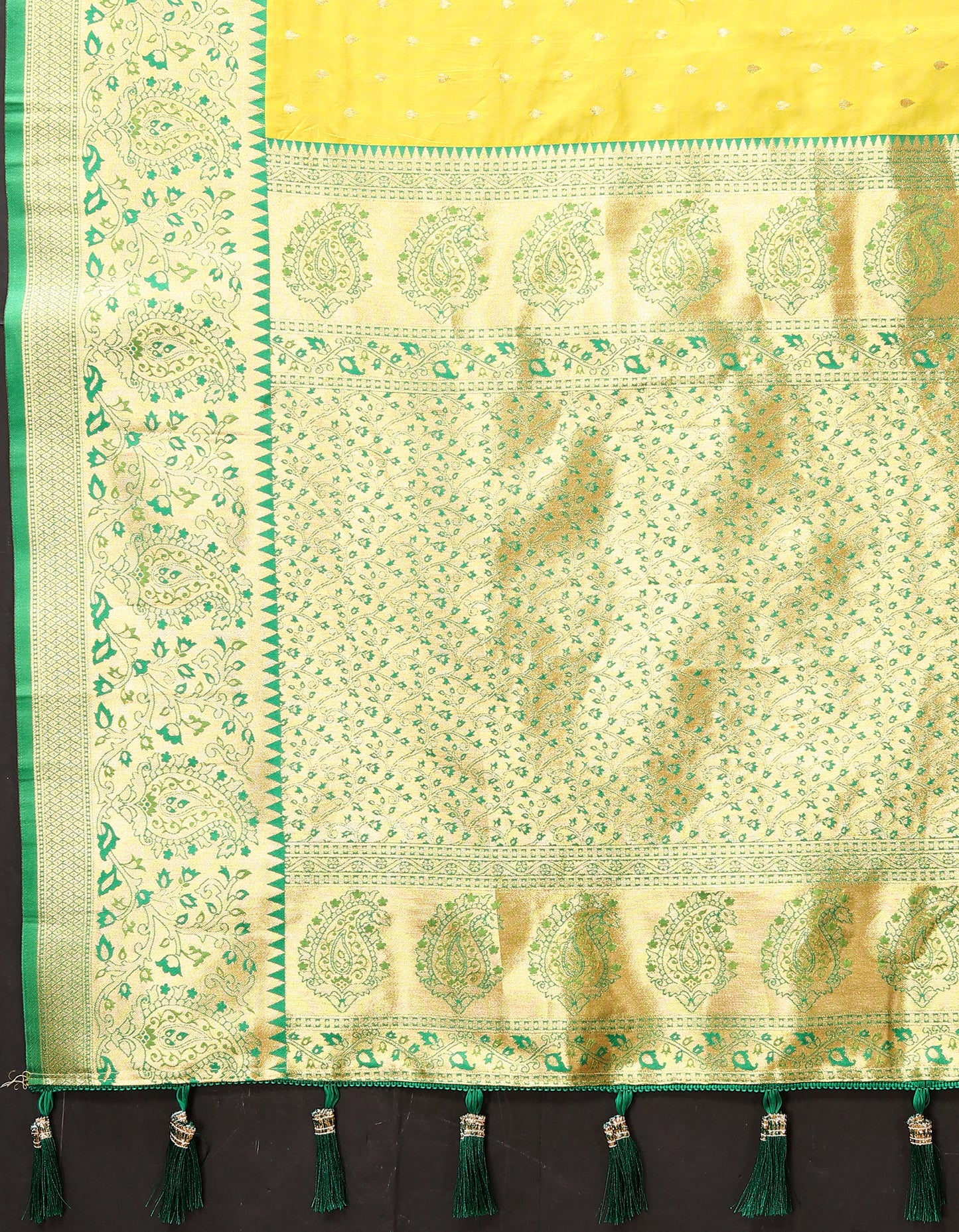 Yellow Soft Silk Zari Motifs Saree With Brocade Blouse Piece