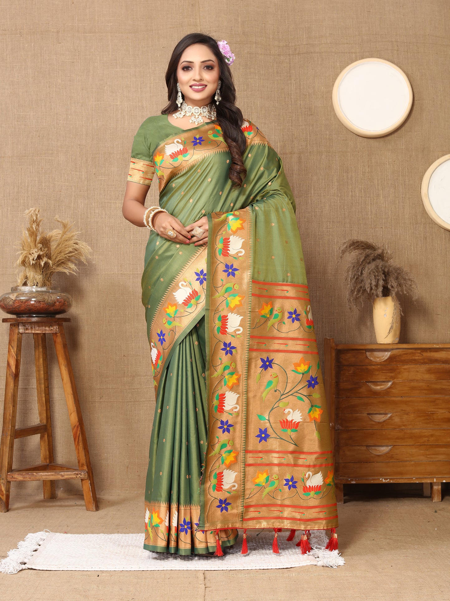 Pista Traditional Rajhans Paithani Soft Silk Saree With Blouse Piece