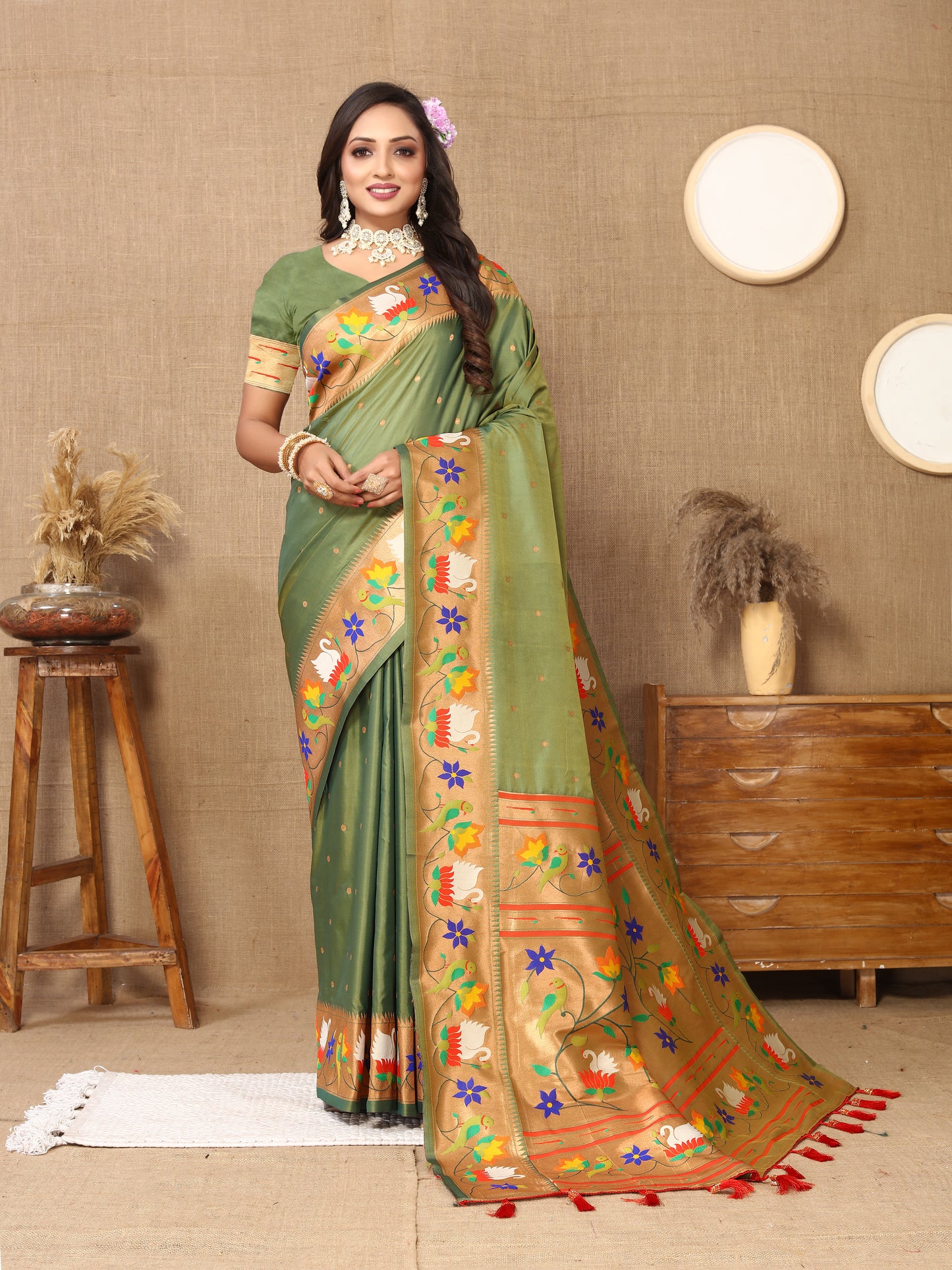 Pista Traditional Rajhans Paithani Soft Silk Saree With Blouse Piece