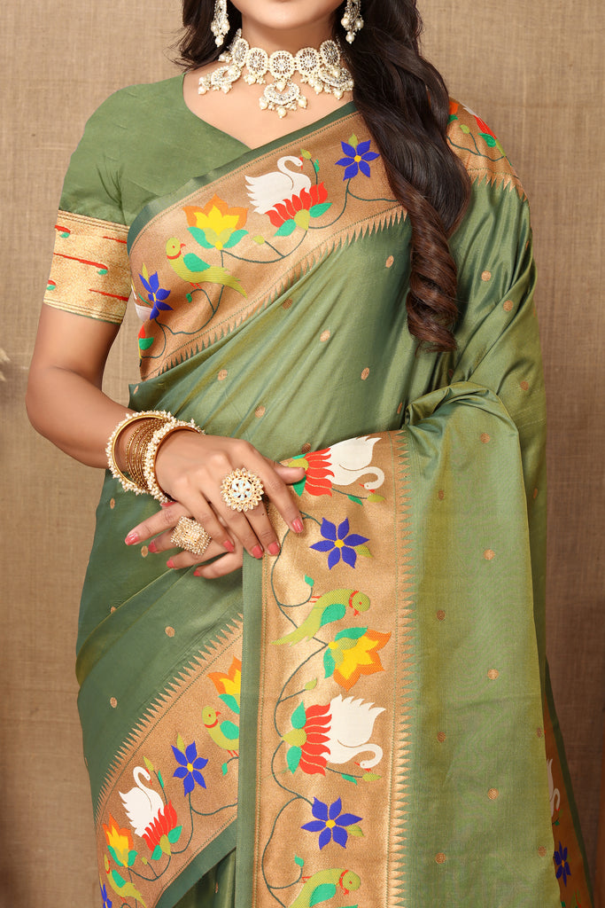 Pista Traditional Rajhans Paithani Soft Silk Saree With Blouse Piece