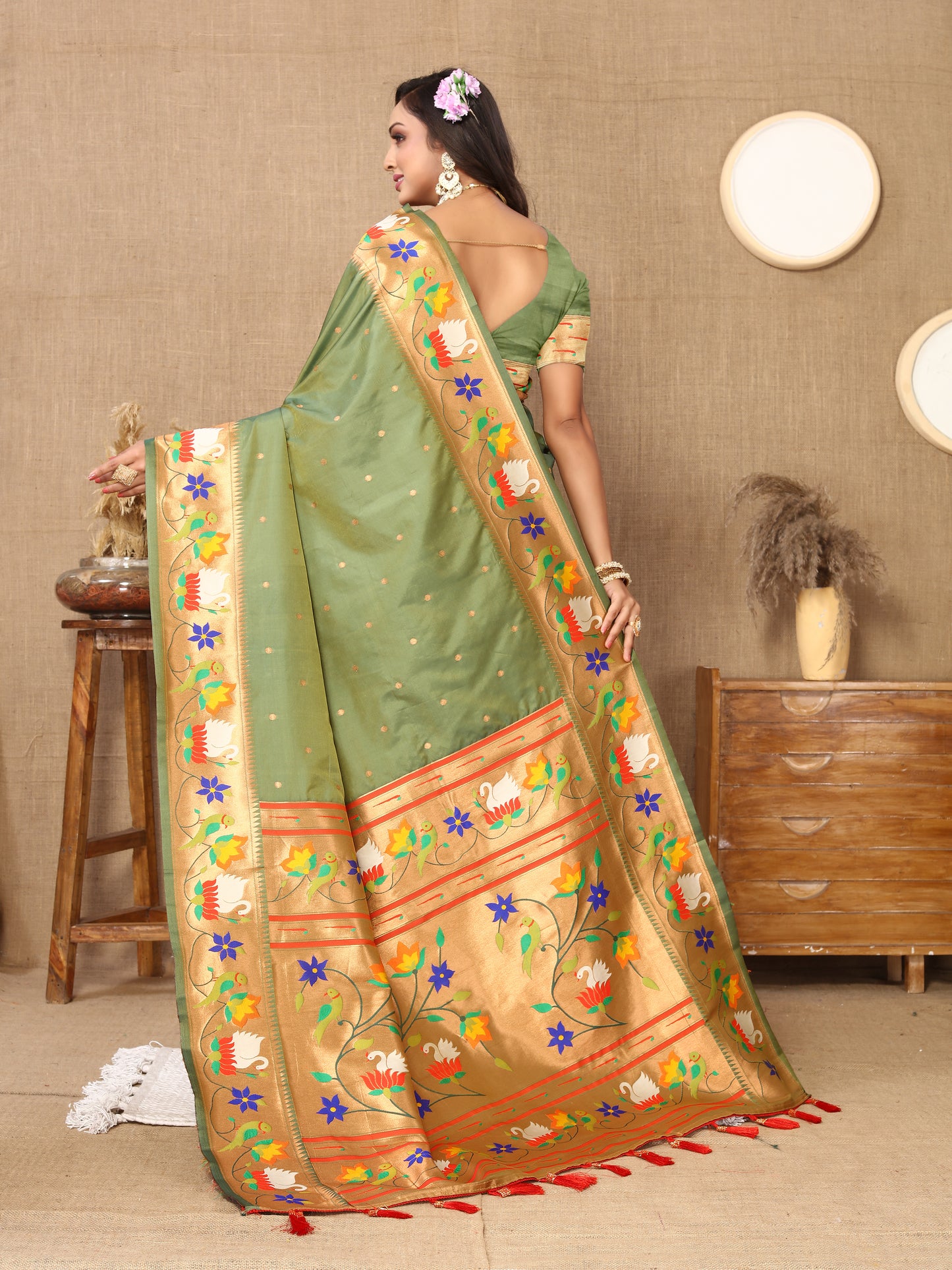 Pista Traditional Rajhans Paithani Soft Silk Saree With Blouse Piece