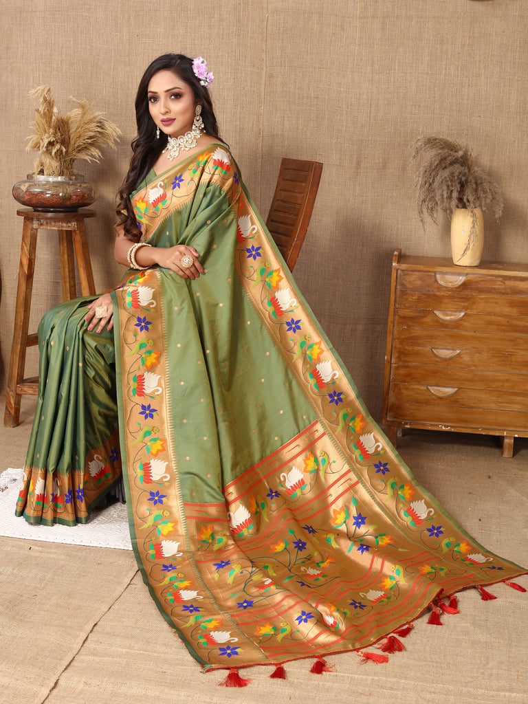 Pista Traditional Rajhans Paithani Soft Silk Saree With Blouse Piece