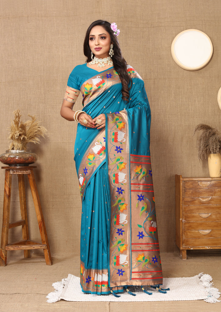 Rama Traditional Rajhans Paithani Soft Silk Saree With Blouse Piece