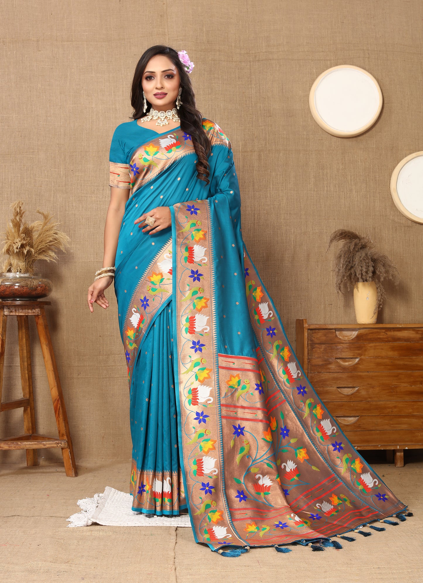 Rama Traditional Rajhans Paithani Soft Silk Saree With Blouse Piece