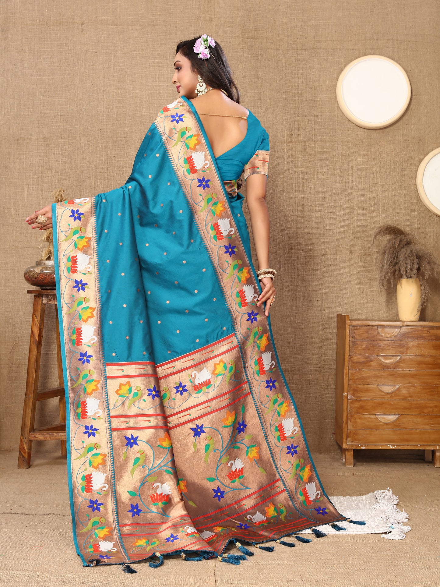 Rama Traditional Rajhans Paithani Soft Silk Saree With Blouse Piece