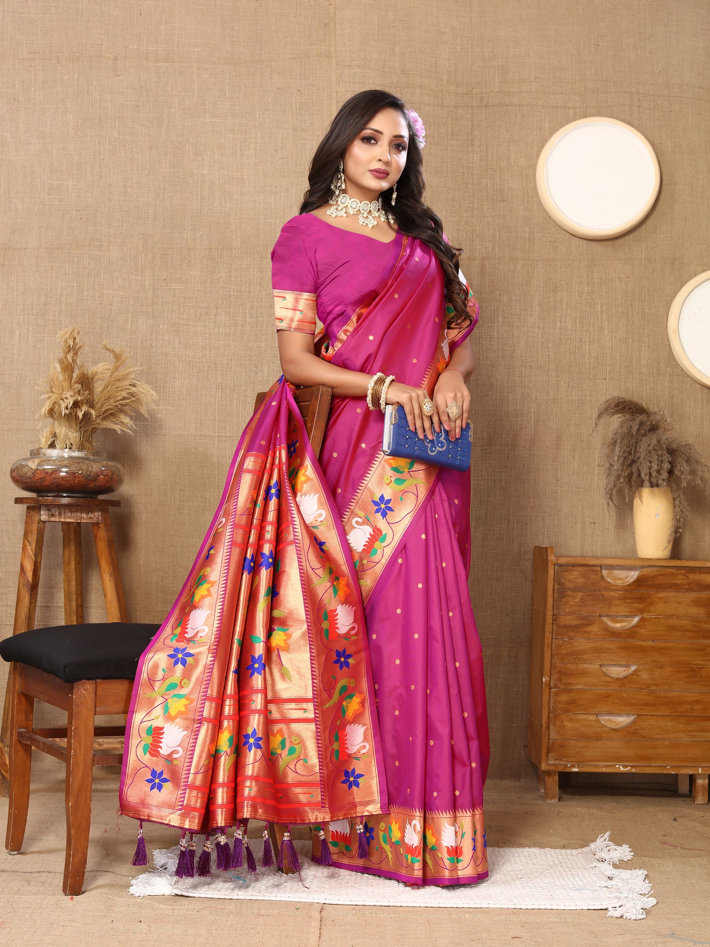 Pink Traditional Rajhans Paithani Soft Silk Saree With Blouse Piece