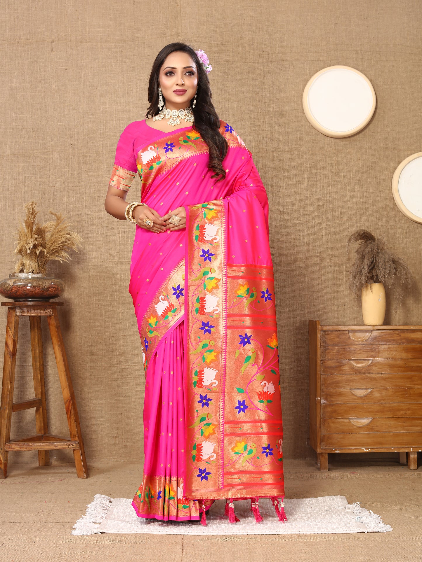 Light Pink Traditional Rajhans Paithani Soft Silk Saree With Blouse Piece