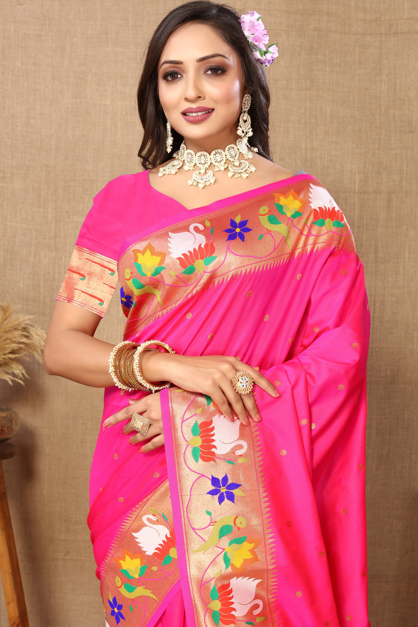 Light Pink Traditional Rajhans Paithani Soft Silk Saree With Blouse Piece
