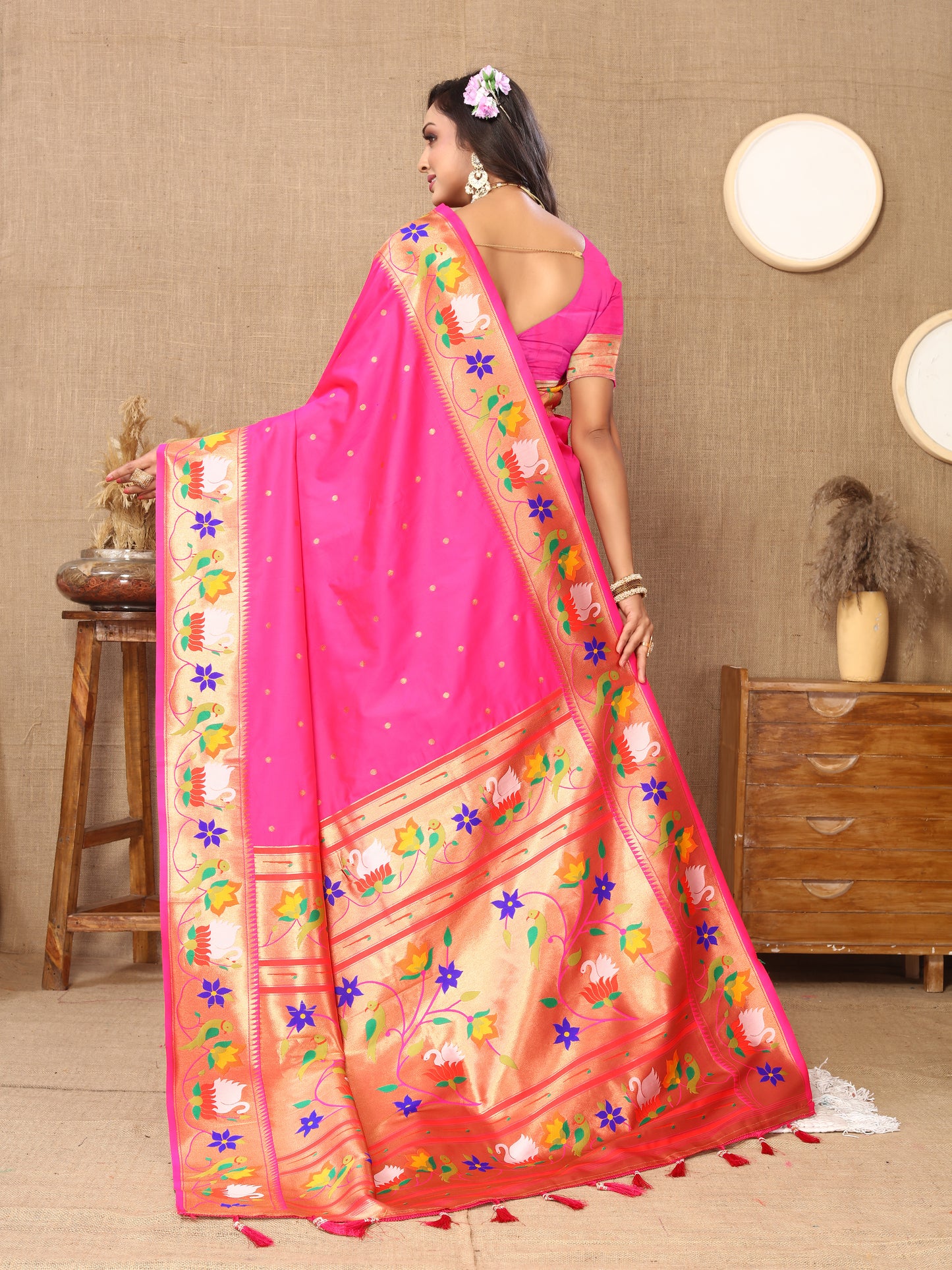 Light Pink Traditional Rajhans Paithani Soft Silk Saree With Blouse Piece