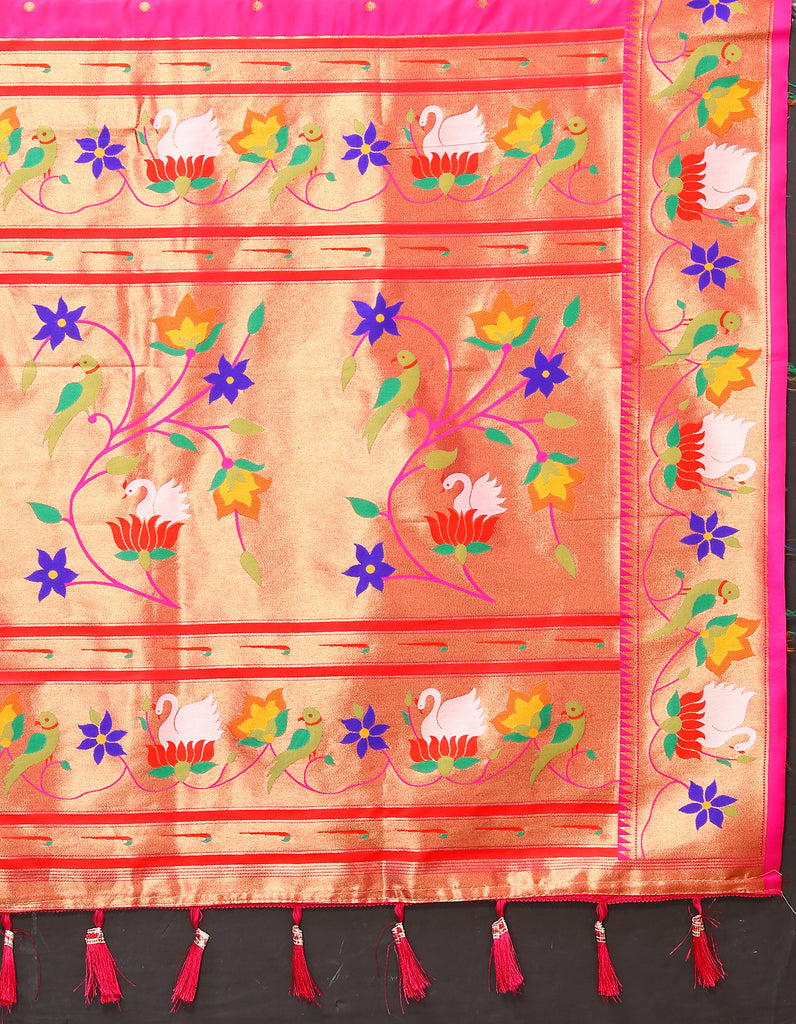 Light Pink Traditional Rajhans Paithani Soft Silk Saree With Blouse Piece