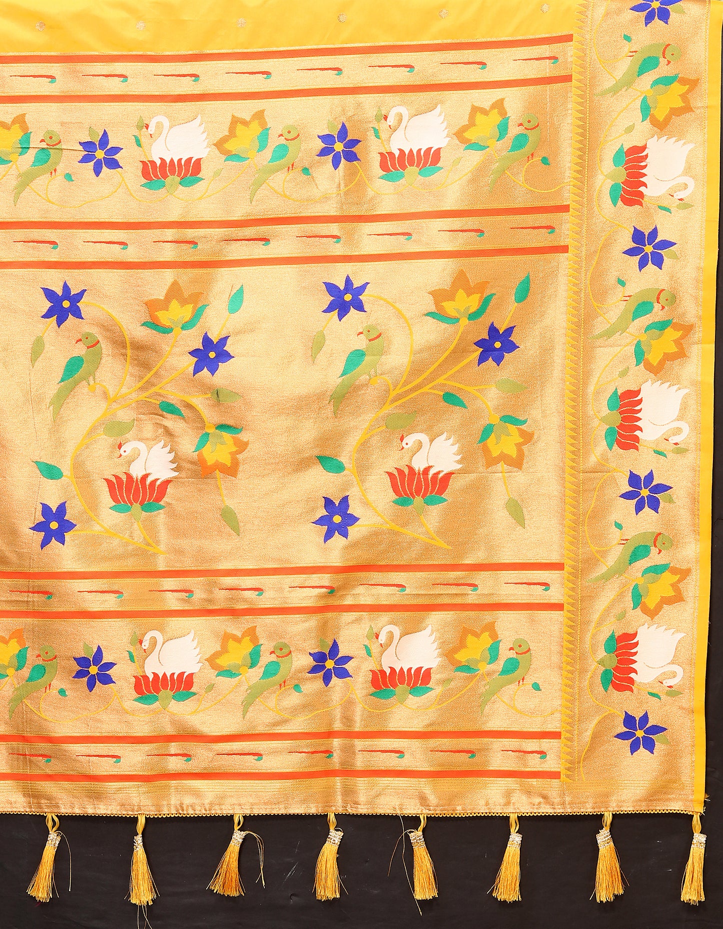 Yellow Traditional Rajhans Paithani Soft Silk Saree With Blouse Piece