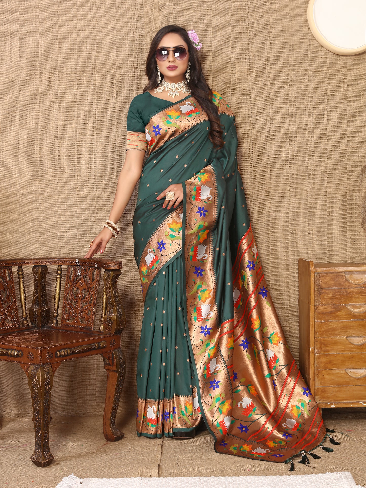 Green Traditional Rajhans Paithani Soft Silk Saree With Blouse Piece