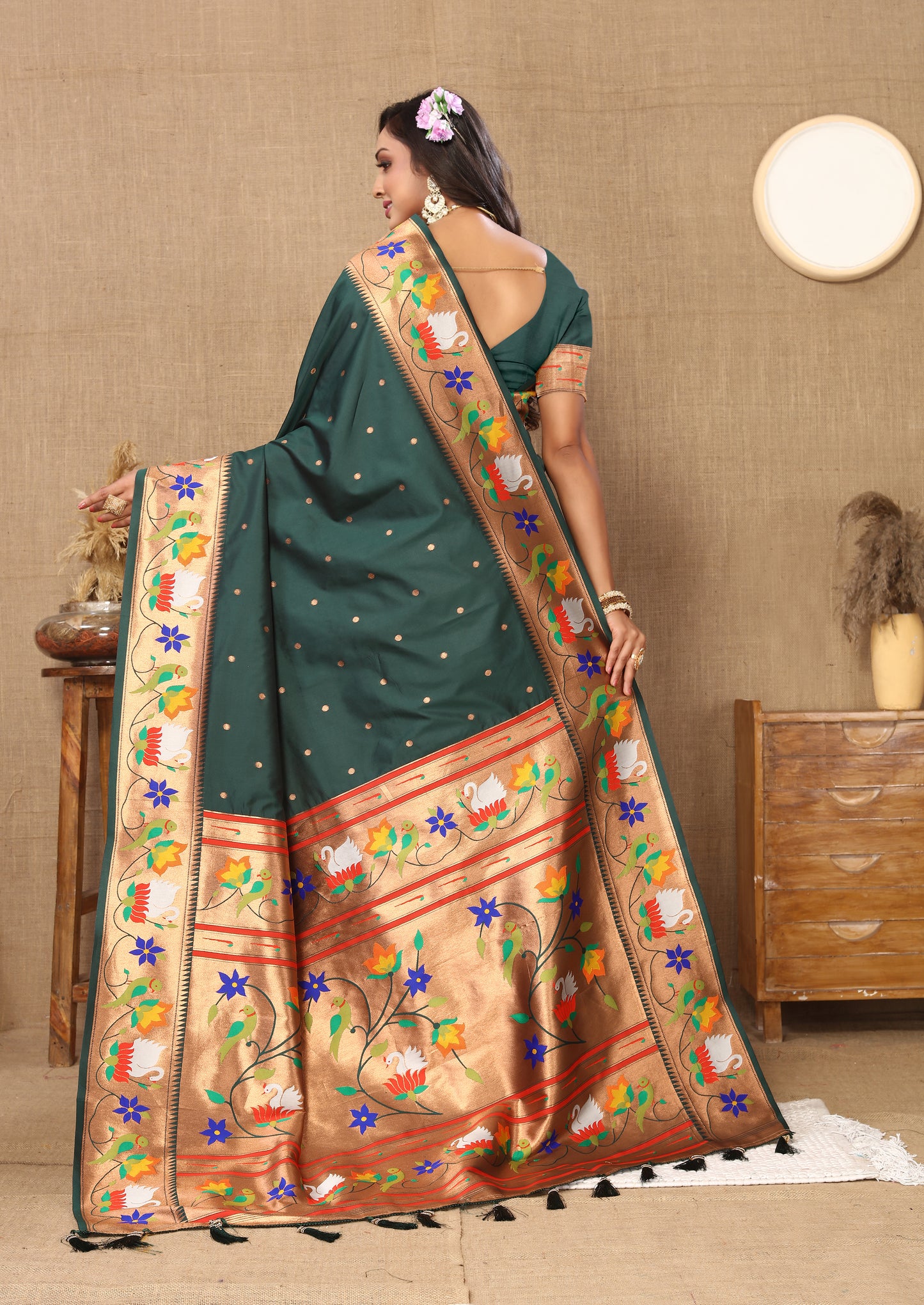 Green Traditional Rajhans Paithani Soft Silk Saree With Blouse Piece