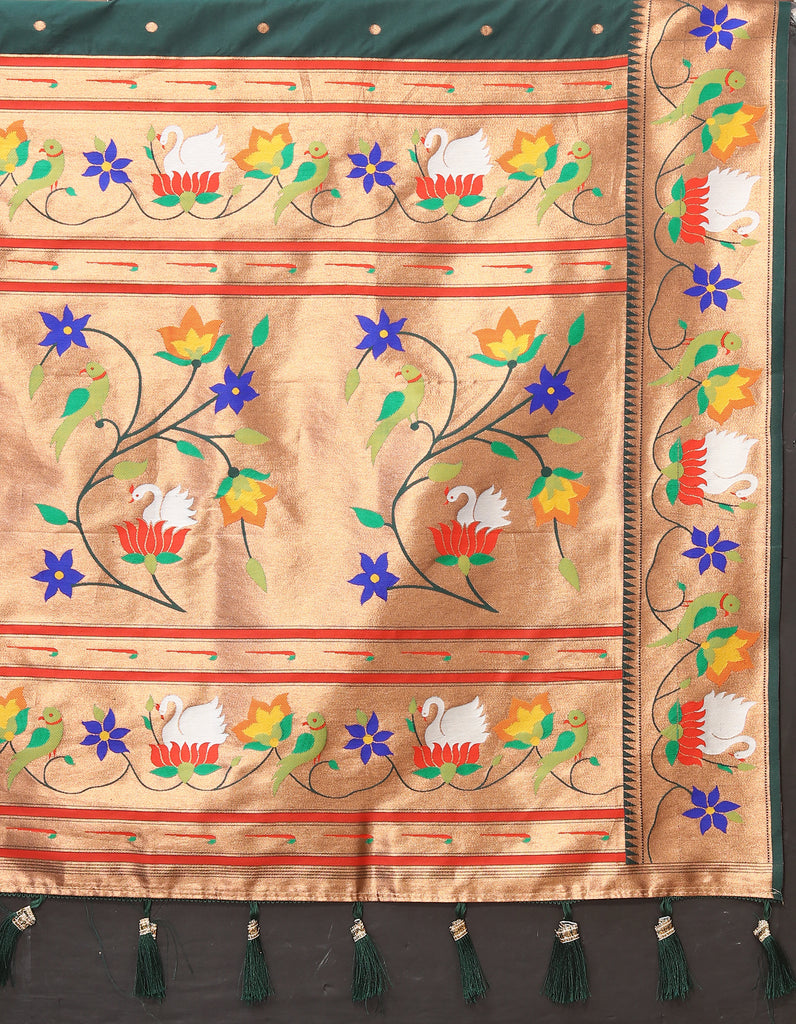 Green Traditional Rajhans Paithani Soft Silk Saree With Blouse Piece