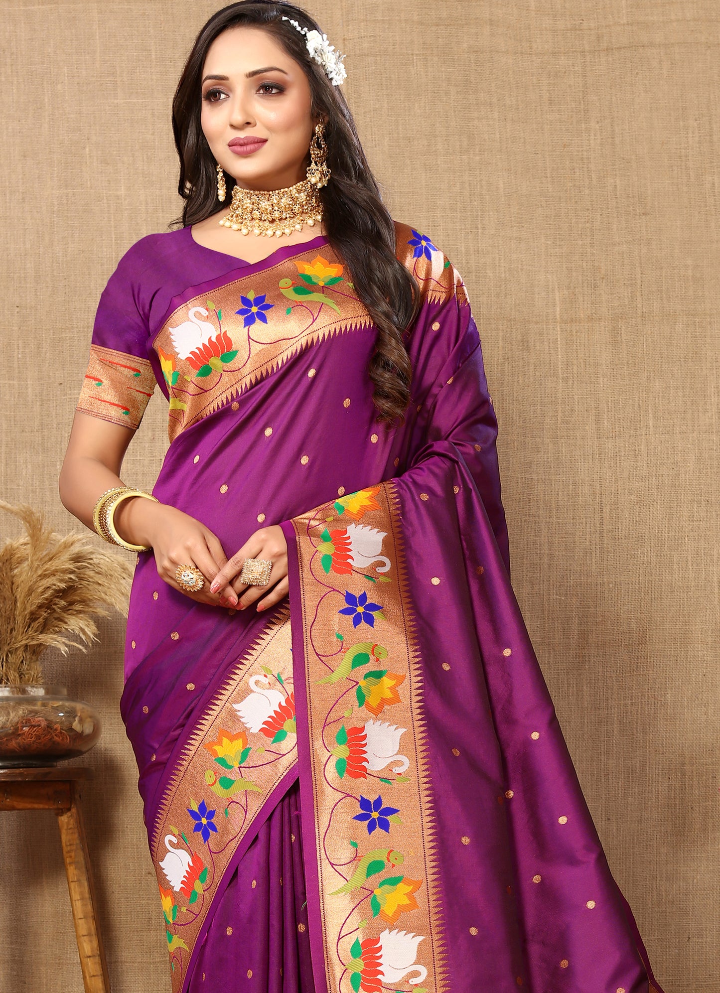 Wine Traditional Rajhans Paithani Soft Silk Saree With Blouse Piece