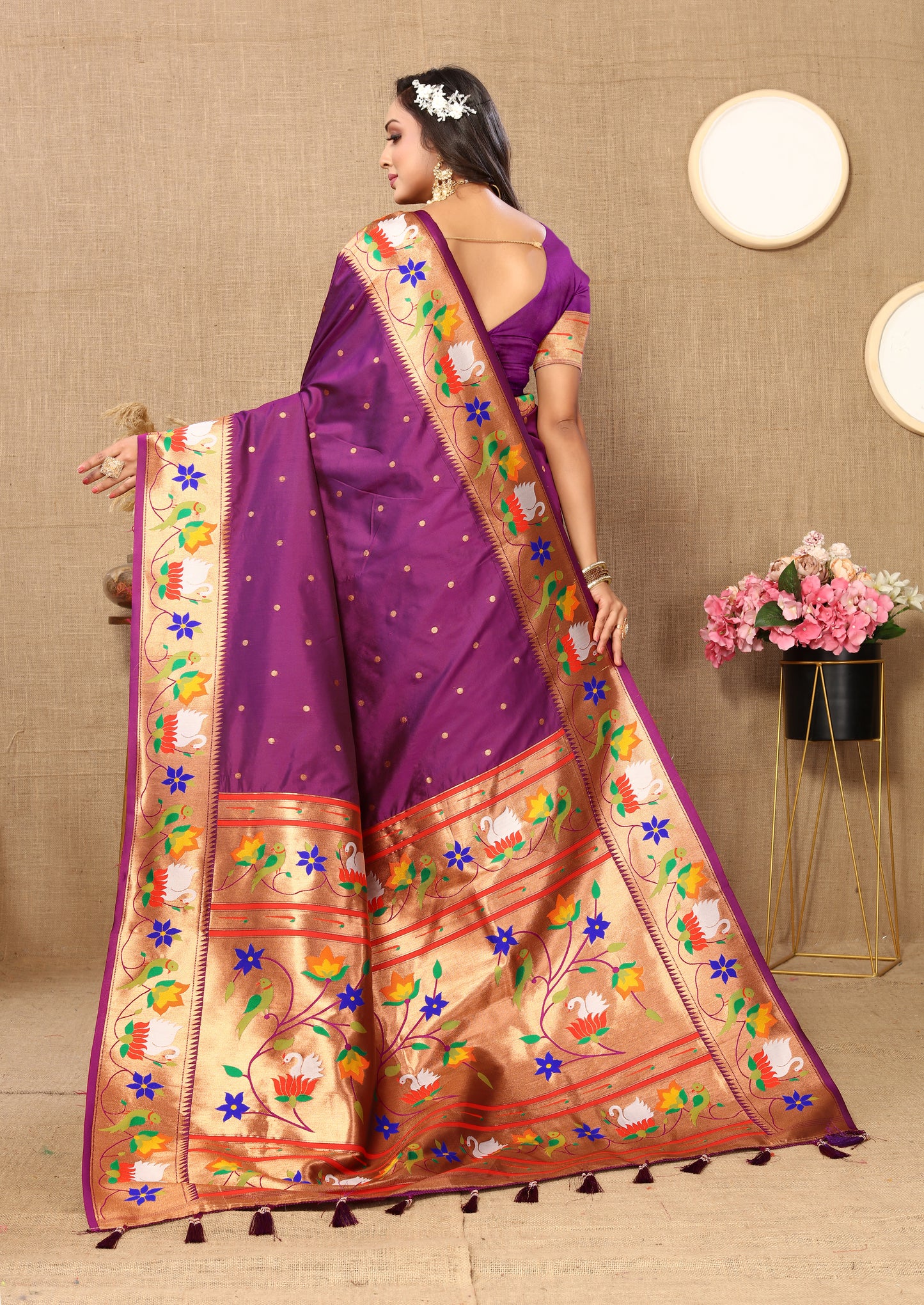 Wine Traditional Rajhans Paithani Soft Silk Saree With Blouse Piece