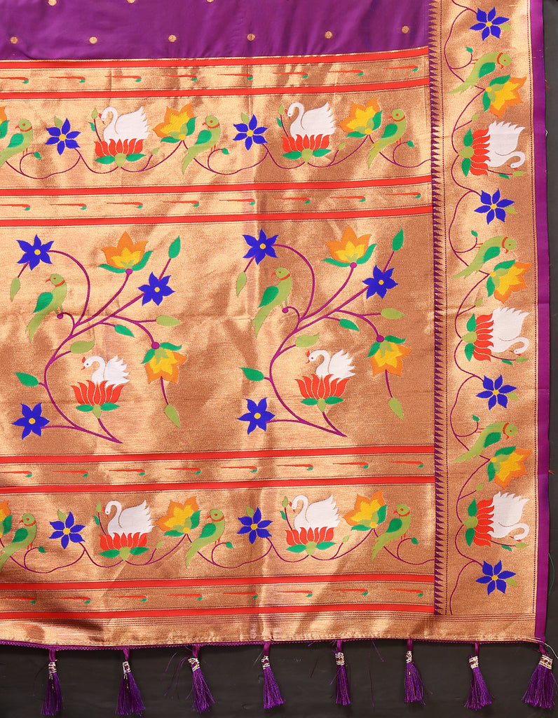 Wine Traditional Rajhans Paithani Soft Silk Saree With Blouse Piece