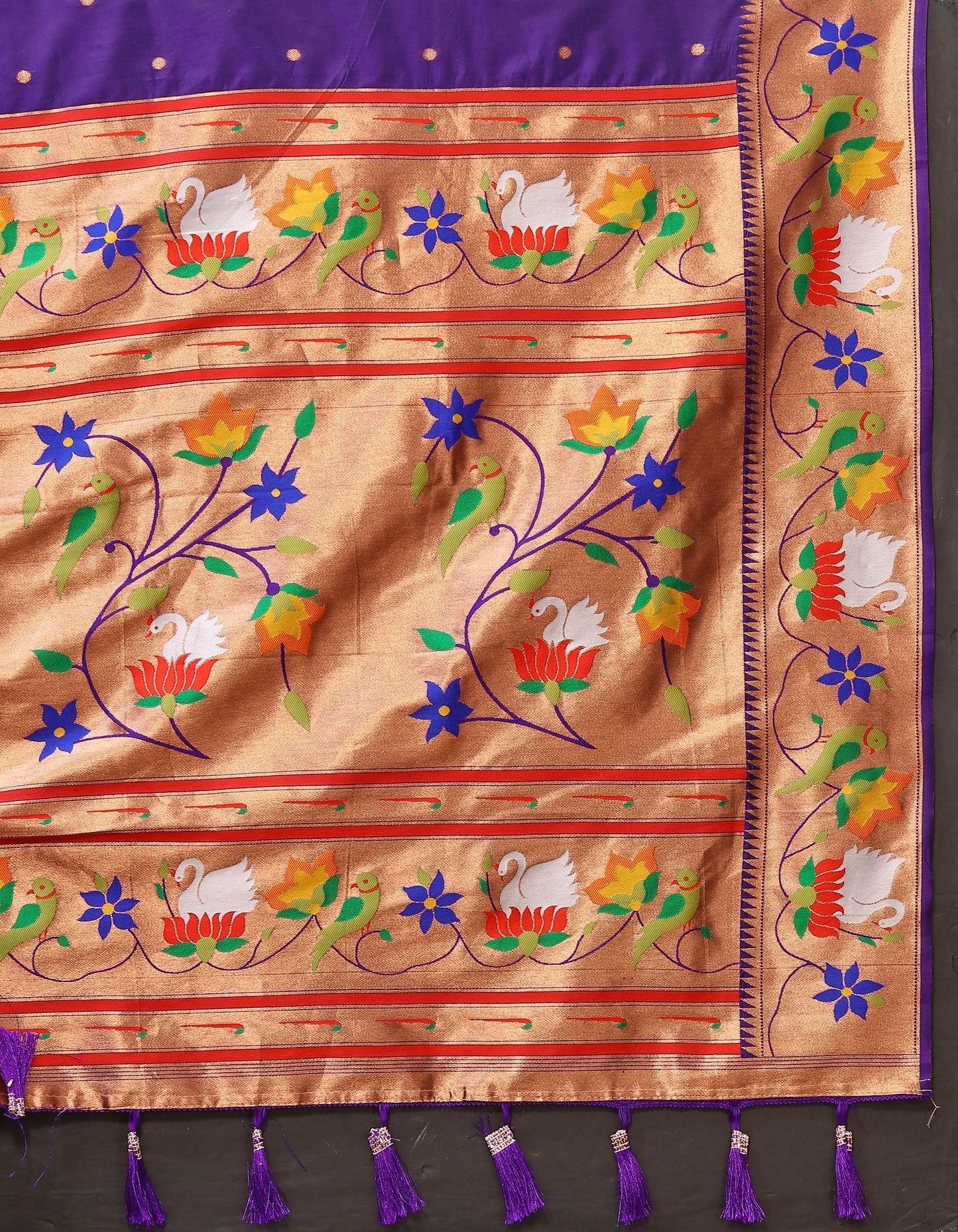 Violet Traditional Rajhans Paithani Soft Silk Saree With Blouse Piece