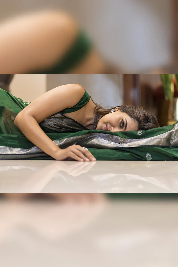Green Pure Soft Linen Cotton Silk Saree With Blouse Piece