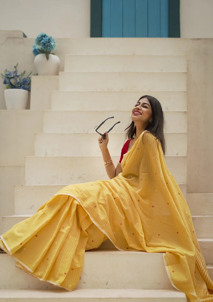 Yellow Soft Cotton Silk Saree With Blouse Piece