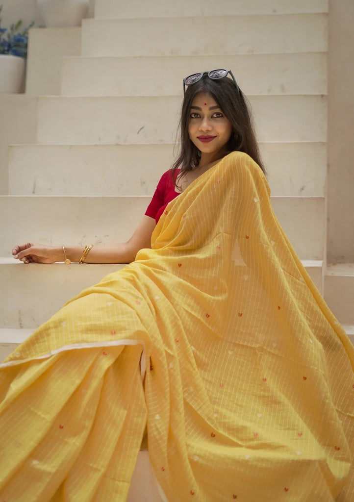 Yellow Soft Cotton Silk Saree With Blouse Piece
