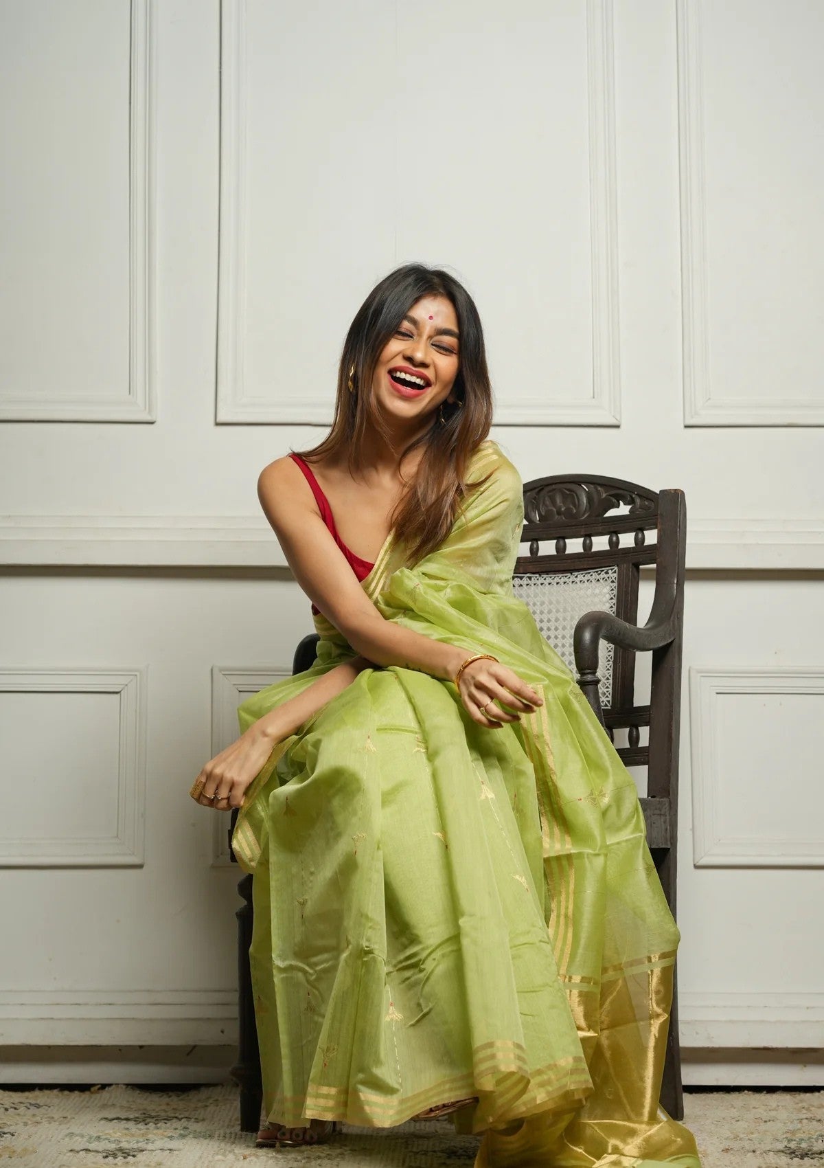 Pista Rich Pure Linen Cotton Silk Saree With Blouse Piece