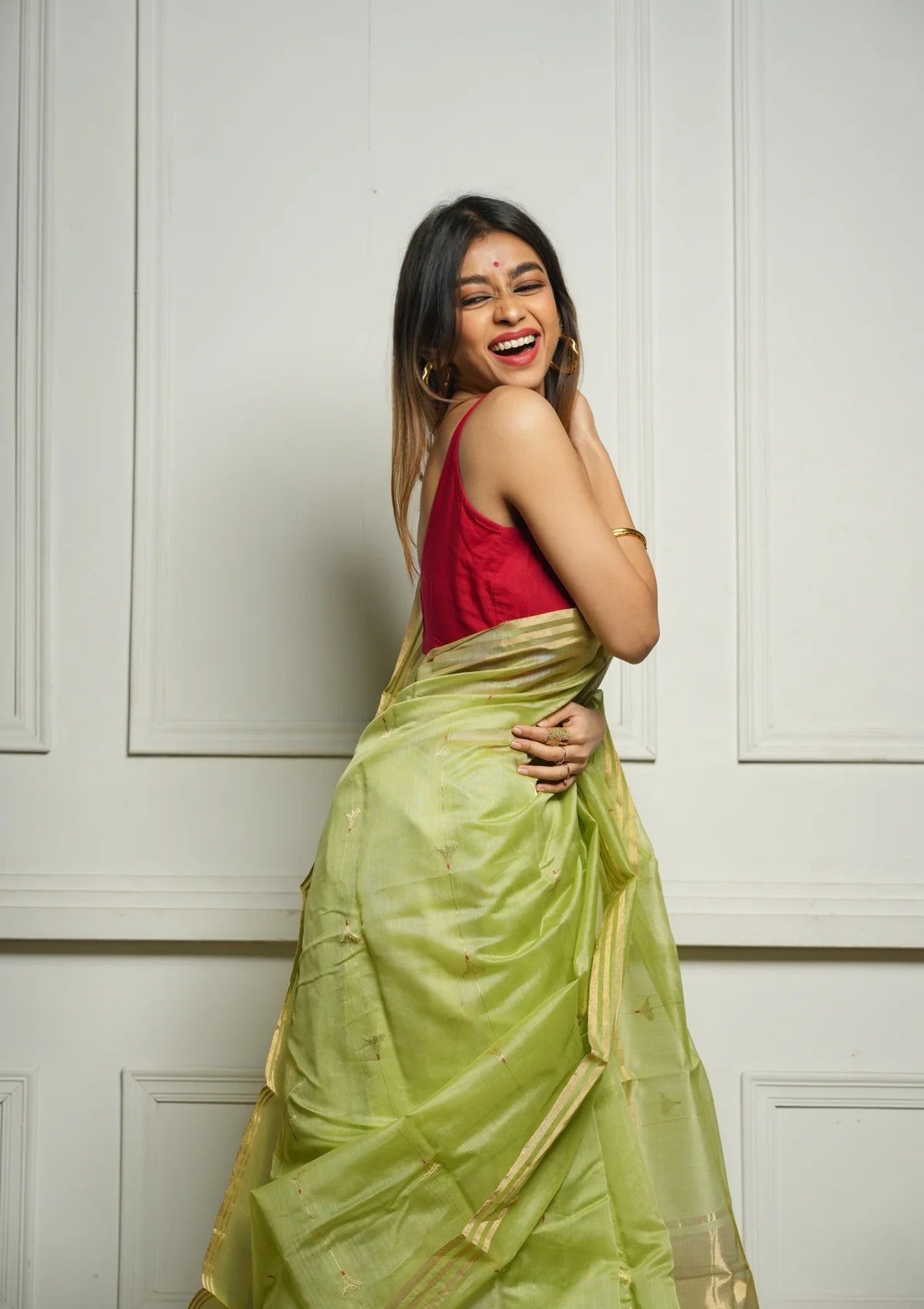 Pista Rich Pure Linen Cotton Silk Saree With Blouse Piece