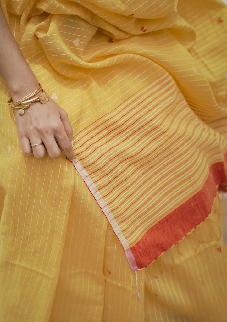 Yellow Soft Cotton Silk Saree With Blouse Piece