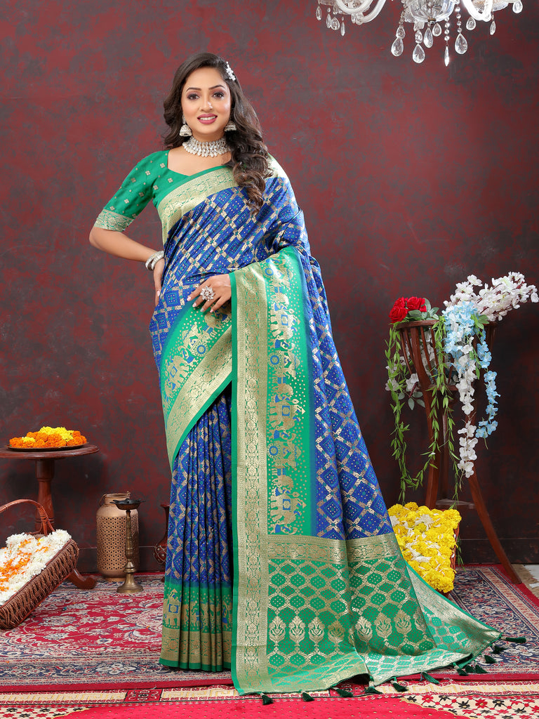 Blue Classic Meenakari Bandhani Silk Saree