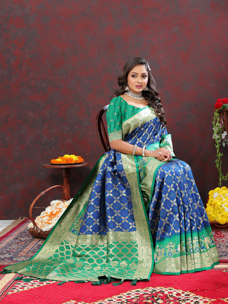 Blue Classic Meenakari Bandhani Silk Saree