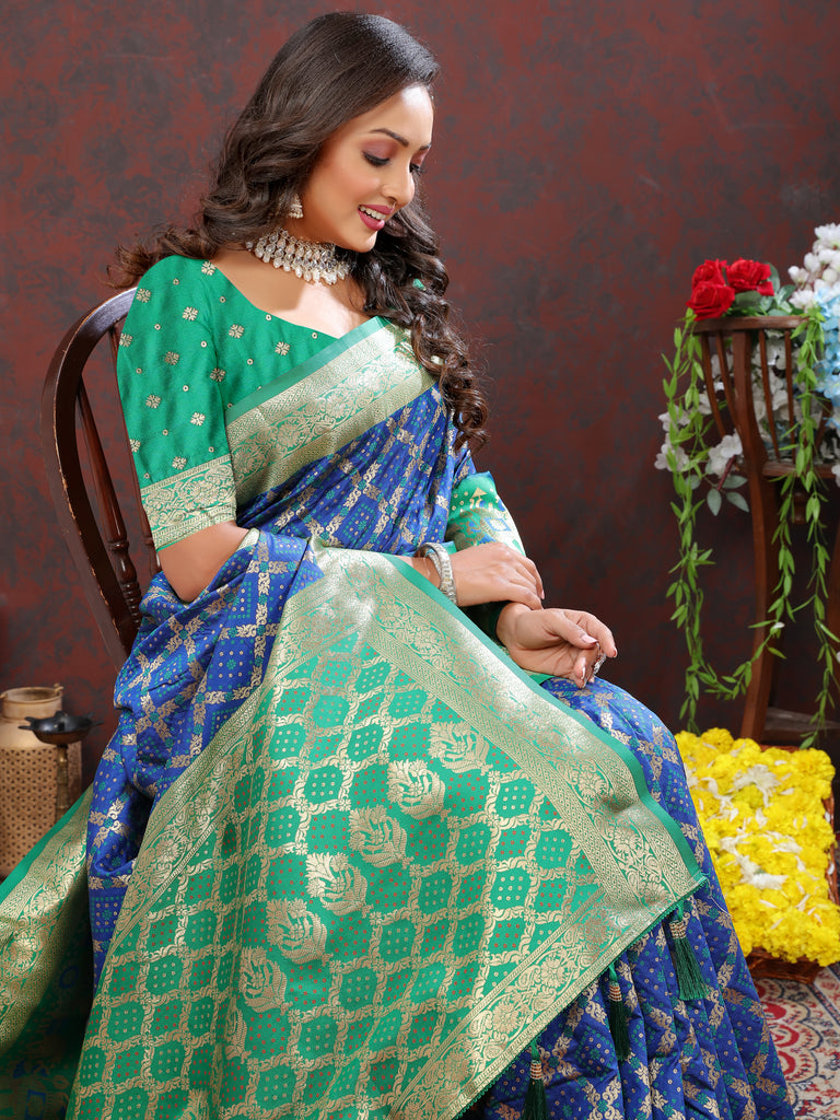 Blue Classic Meenakari Bandhani Silk Saree