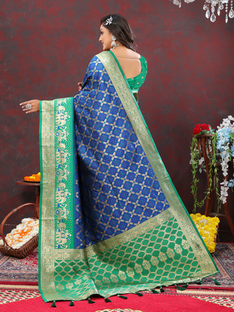 Blue Classic Meenakari Bandhani Silk Saree