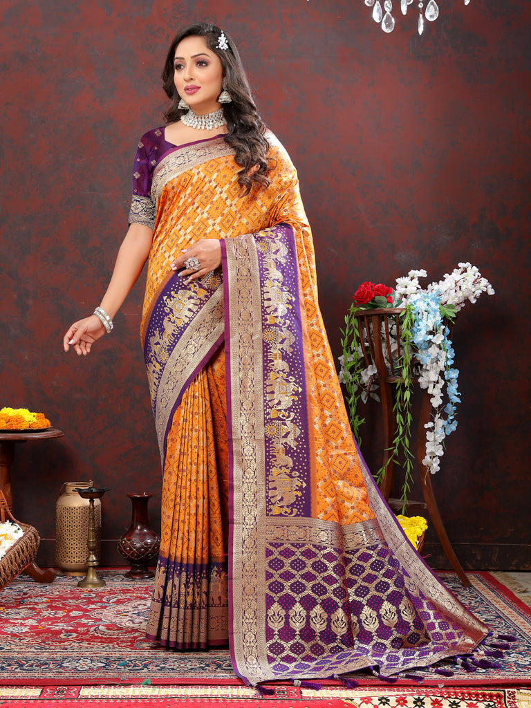 Mustard Classic Meenakari Bandhani Silk Saree