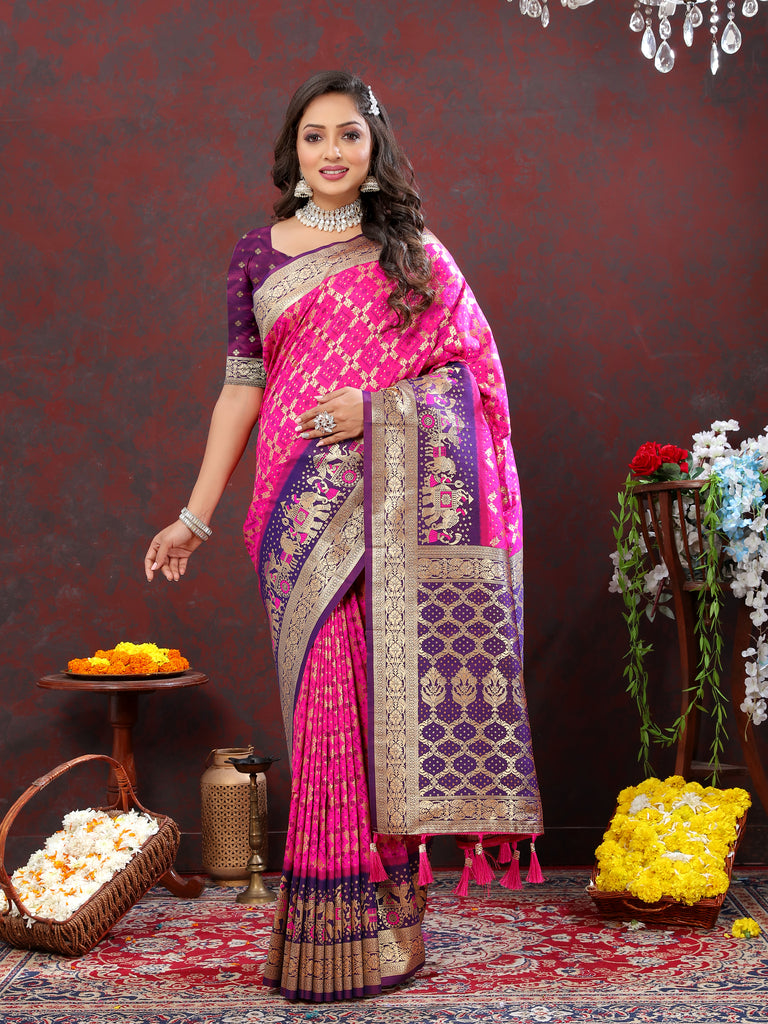 Pink Classic Meenakari Bandhani Silk Saree