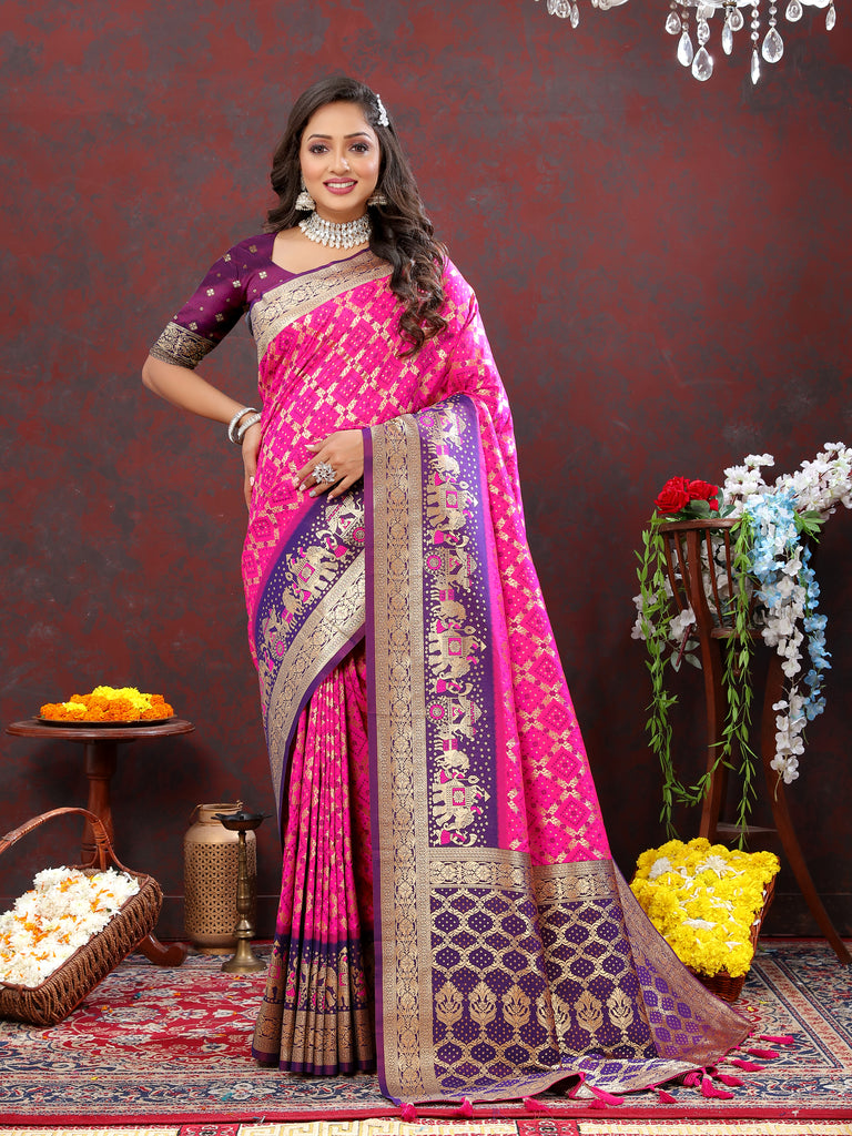 Pink Classic Meenakari Bandhani Silk Saree
