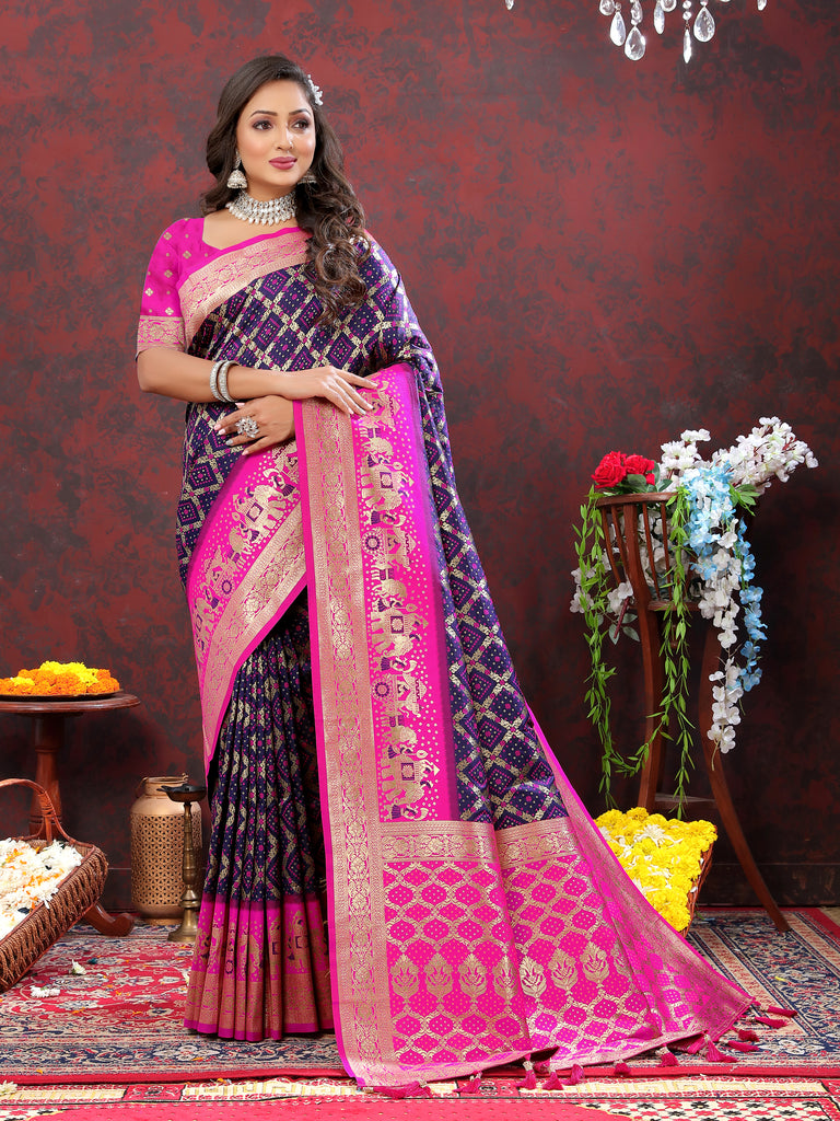 Purple Classic Meenakari Bandhani Silk Saree